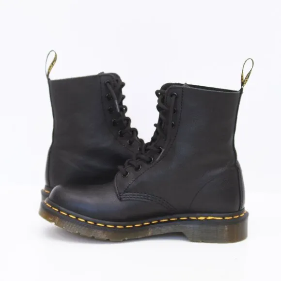 Dr. Martens Black Combat Boots Pascal Virginia Leather Lace Up Women Sz 7 US