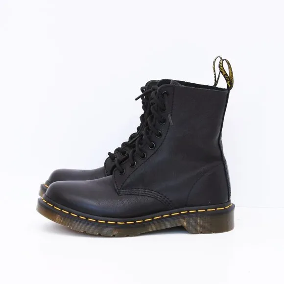 Dr. Martens Black Combat Boots Pascal Virginia Leather Lace Up Women Sz 7 US
