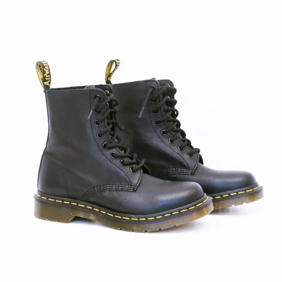 Dr. Martens Black Combat Boots Pascal Virginia Leather Lace Up Women Sz 7 US