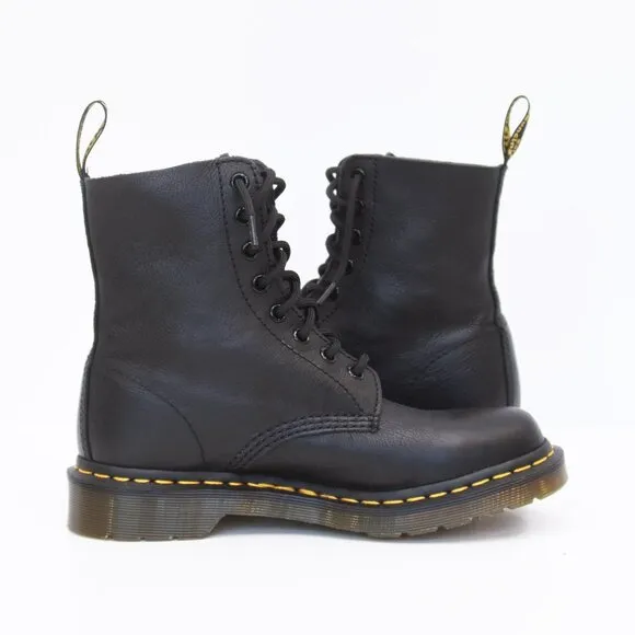 Dr. Martens Black Combat Boots Pascal Virginia Leather Lace Up Women Sz 7 US