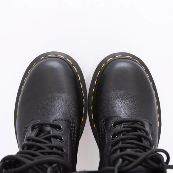 Dr. Martens Black Combat Boots Pascal Virginia Leather Lace Up Women Sz 7 US