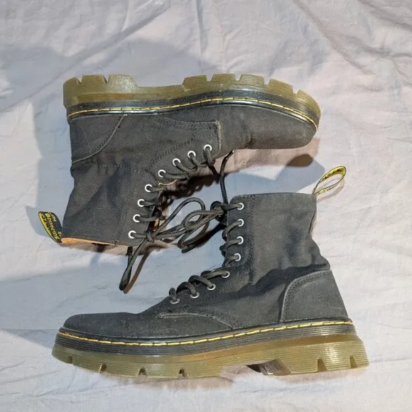Dr Martens Combs Black Canvas Combat Boots Men Size 10 Women Size 11
