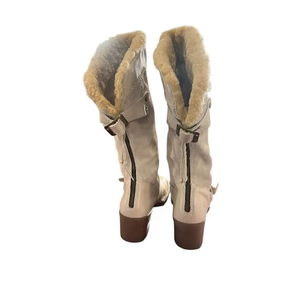 Dr. martens Docs Dana shearling fur off white leather zipper back boots womans 9