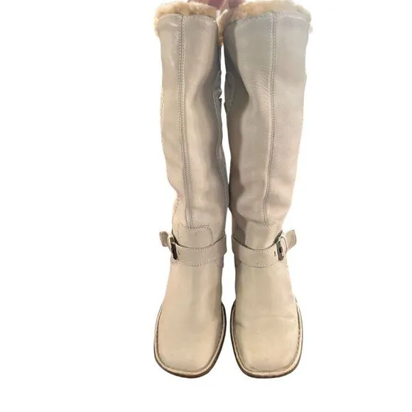 Dr. martens Docs Dana shearling fur off white leather zipper back boots womans 9