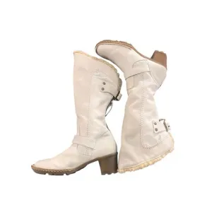 Dr. martens Docs Dana shearling fur off white leather zipper back boots womans 9