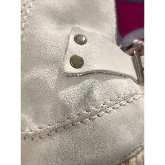Dr. martens Docs Dana shearling fur off white leather zipper back boots womans 9