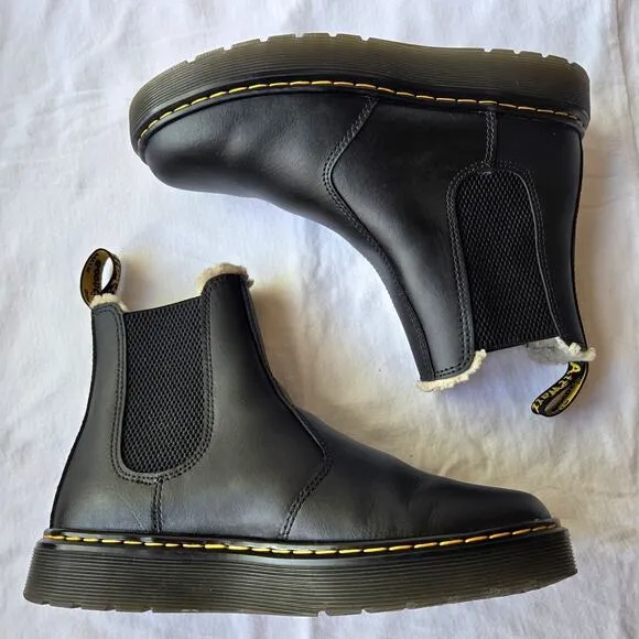 Dr Martens Dorrian FL Women's Faux Fur Lined Leather Chelsea Boots Black Size 6