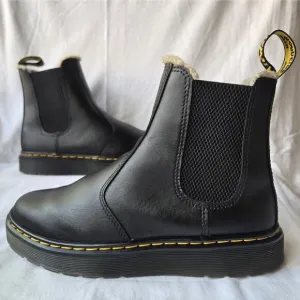 Dr Martens Dorrian FL Women's Faux Fur Lined Leather Chelsea Boots Black Size 6