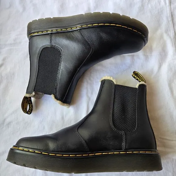 Dr Martens Dorrian FL Women's Faux Fur Lined Leather Chelsea Boots Black Size 6