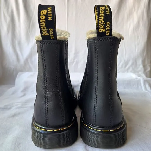 Dr Martens Dorrian FL Women's Faux Fur Lined Leather Chelsea Boots Black Size 6