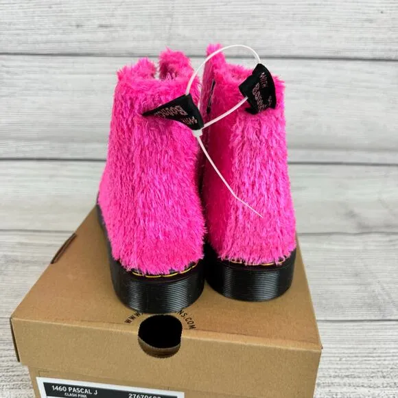 Dr. Martens Girl's Pink 1460 Tinsel Faux Fur Fuzzy Boots Size 4