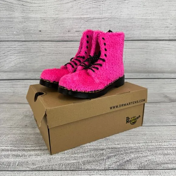 Dr. Martens Girl's Pink 1460 Tinsel Faux Fur Fuzzy Boots Size 4