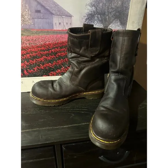 DR MARTENS INDUSTRIAL Brown STEEL TOE SAFETY BOOTS PULL ON MEN 9 L 10