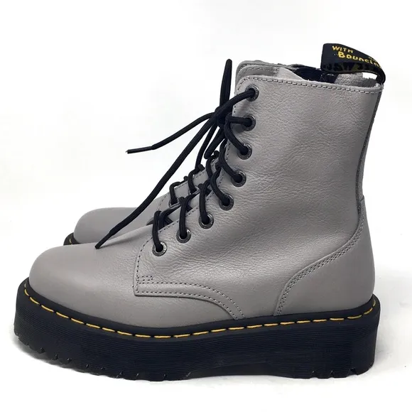 Dr. Martens Jadon III Pisa Leather Platform Gray Combat Boots Women 10, Men 9