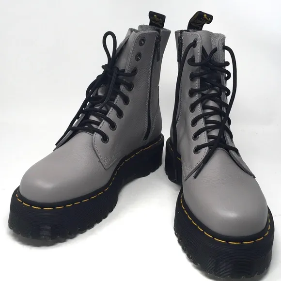 Dr. Martens Jadon III Pisa Leather Platform Gray Combat Boots Women 10, Men 9