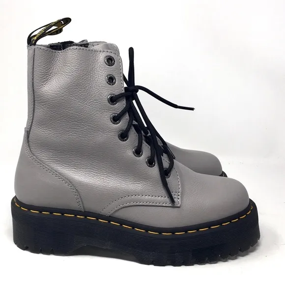 Dr. Martens Jadon III Pisa Leather Platform Gray Combat Boots Women 10, Men 9