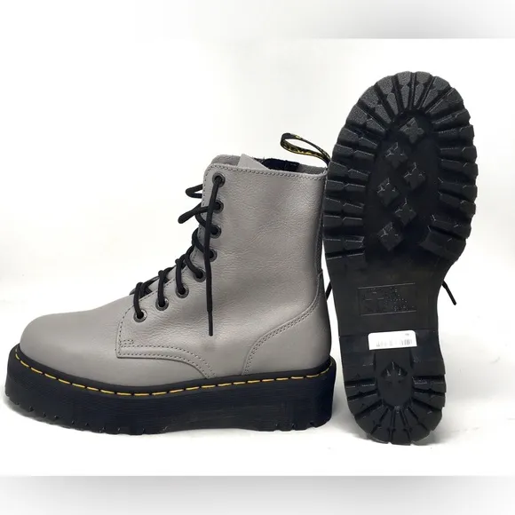 Dr. Martens Jadon III Pisa Leather Platform Gray Combat Boots Women 10, Men 9