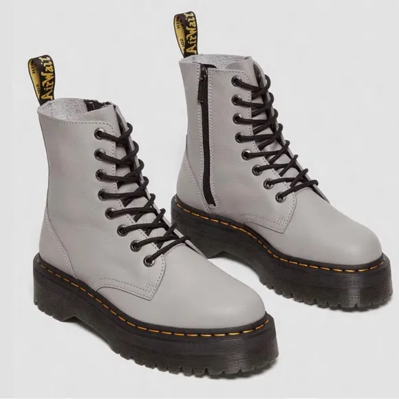 Dr. Martens Jadon III Pisa Leather Platform Gray Combat Boots Women 10, Men 9