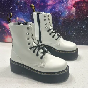 Dr Martens Jadon White Leather Platform Combat Boots Sz 37 EU/ US Women 6 Men 5