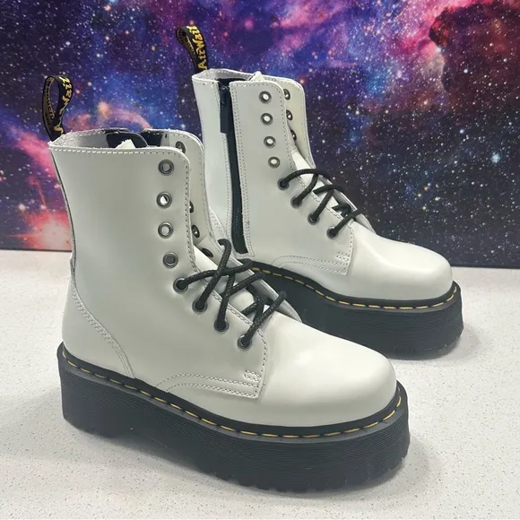 Dr Martens Jadon White Leather Platform Combat Boots Sz 37 EU/ US Women 6 Men 5