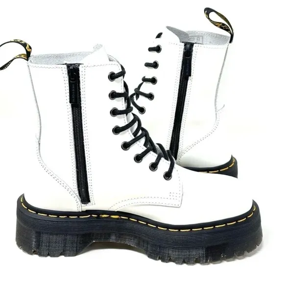 Dr. Martens Jadon White Smooth Leather Unisex Platform Boots.