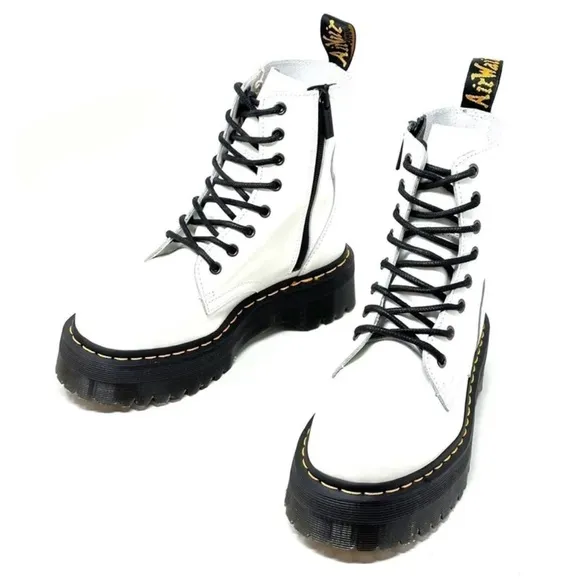 Dr. Martens Jadon White Smooth Leather Unisex Platform Boots.