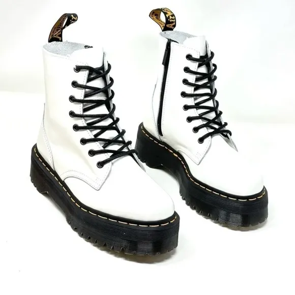 Dr. Martens Jadon White Smooth Leather Unisex Platform Boots.