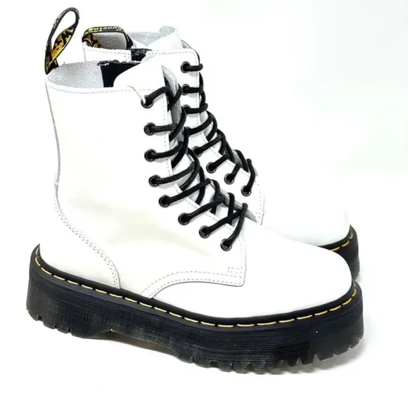 Dr. Martens Jadon White Smooth Leather Unisex Platform Boots.