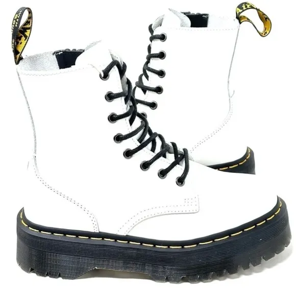 Dr. Martens Jadon White Smooth Leather Unisex Platform Boots.
