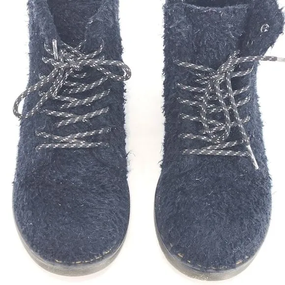 Dr Martens Junior 1460 Pascal Tinsel Faux Fur Lace Up Boots Girls Size 2 Black