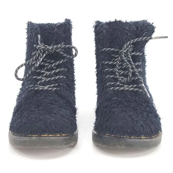 Dr Martens Junior 1460 Pascal Tinsel Faux Fur Lace Up Boots Girls Size 2 Black