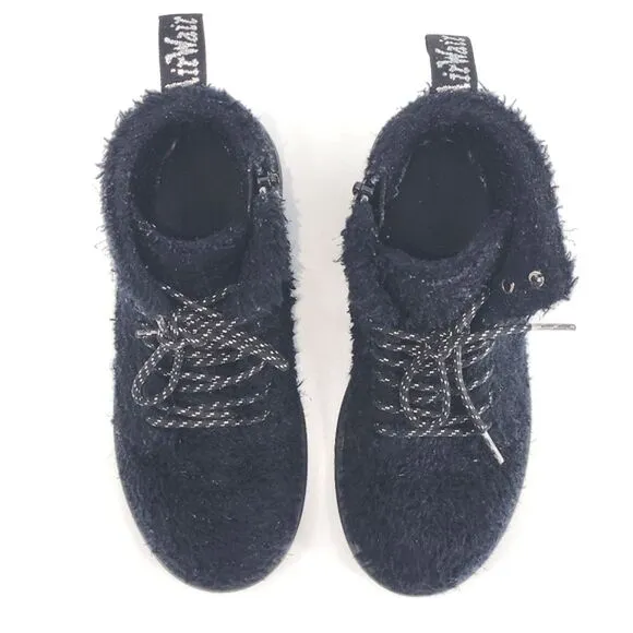 Dr Martens Junior 1460 Pascal Tinsel Faux Fur Lace Up Boots Girls Size 2 Black