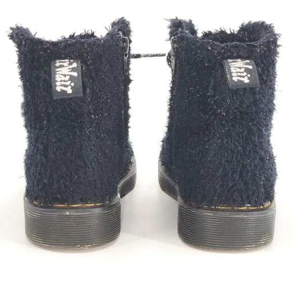 Dr Martens Junior 1460 Pascal Tinsel Faux Fur Lace Up Boots Girls Size 2 Black