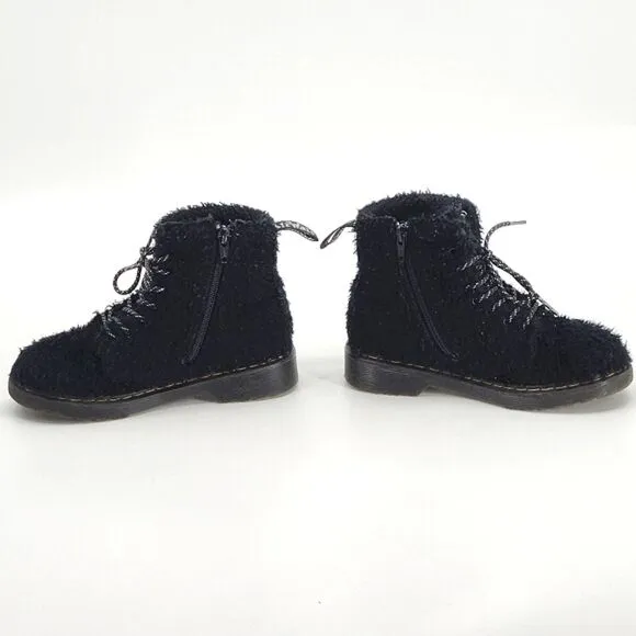 Dr Martens Junior 1460 Pascal Tinsel Faux Fur Lace Up Boots Girls Size 2 Black