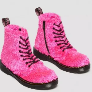 Dr. Martens Junior 1460 Pascal Tinsel Fur Lace Up Pink Boots Size 2 NWOT