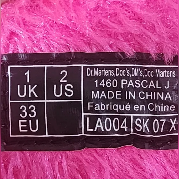 Dr. Martens Junior 1460 Pascal Tinsel Fur Lace Up Pink Boots Size 2 NWOT