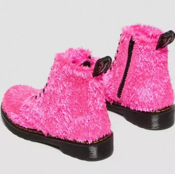 Dr. Martens Junior 1460 Pascal Tinsel Fur Lace Up Pink Boots Size 2 NWOT