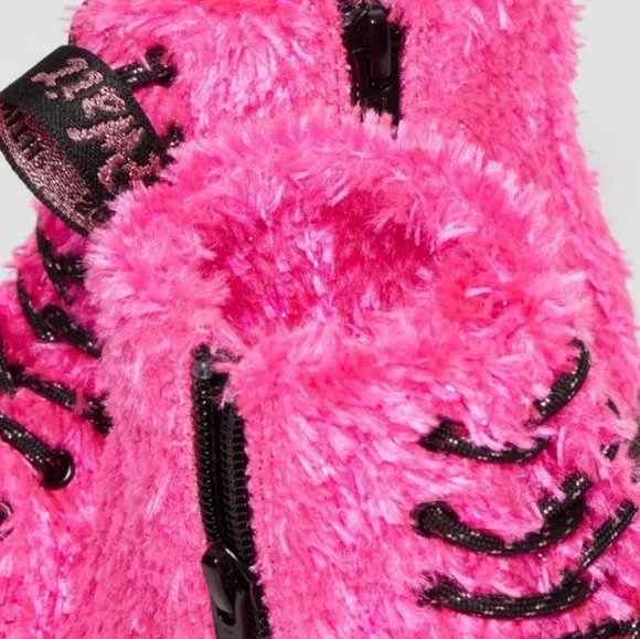 Dr. Martens Junior 1460 Pascal Tinsel Fur Lace Up Pink Boots Size 2 NWOT
