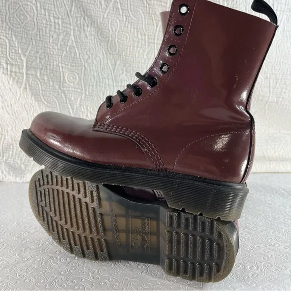 Dr Martens Pascal Shiny Red Leather Combat Ankle Boots Women 7 Chunky Y2K Grunge