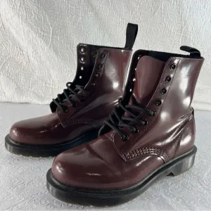 Dr Martens Pascal Shiny Red Leather Combat Ankle Boots Women 7 Chunky Y2K Grunge