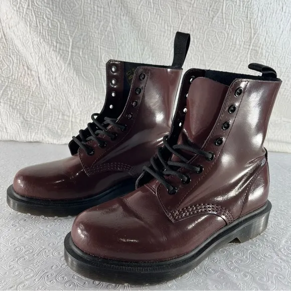 Dr Martens Pascal Shiny Red Leather Combat Ankle Boots Women 7 Chunky Y2K Grunge