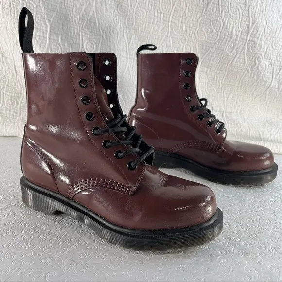 Dr Martens Pascal Shiny Red Leather Combat Ankle Boots Women 7 Chunky Y2K Grunge