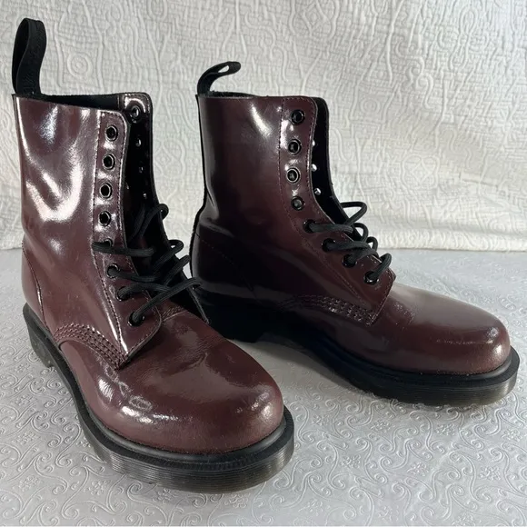 Dr Martens Pascal Shiny Red Leather Combat Ankle Boots Women 7 Chunky Y2K Grunge