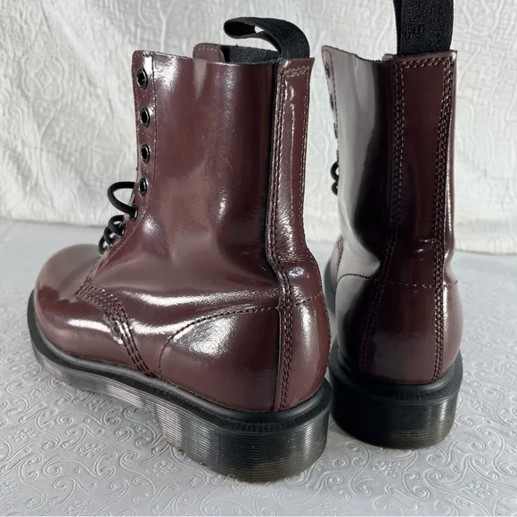 Dr Martens Pascal Shiny Red Leather Combat Ankle Boots Women 7 Chunky Y2K Grunge