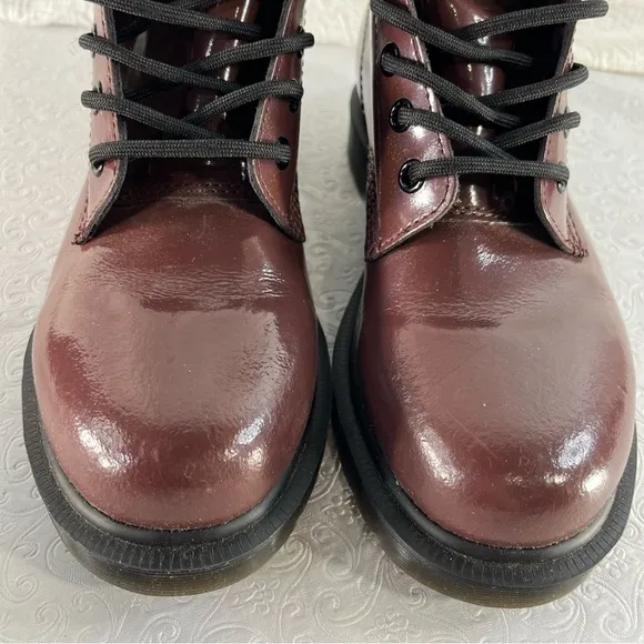 Dr Martens Pascal Shiny Red Leather Combat Ankle Boots Women 7 Chunky Y2K Grunge
