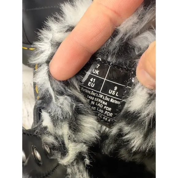 Dr Martens Serena Combat Boots Womens Size 9 Black Faux Fur Tongue Animal Print7