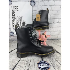 Dr Martens Serena Combat Boots Womens Size 9 Black Faux Fur Tongue Animal Print7
