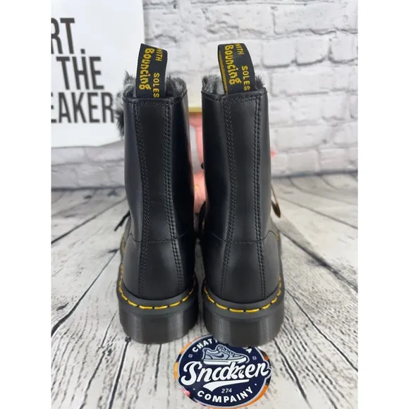 Dr Martens Serena Combat Boots Womens Size 9 Black Faux Fur Tongue Animal Print7