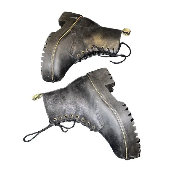 DR MARTENS Shriver Hi Black Burnished Wyoming Leather Boots Women 7 US