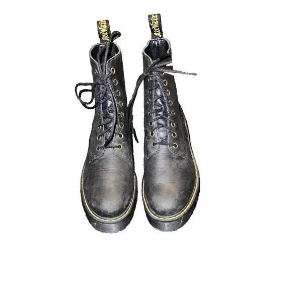 DR MARTENS Shriver Hi Black Burnished Wyoming Leather Boots Women 7 US